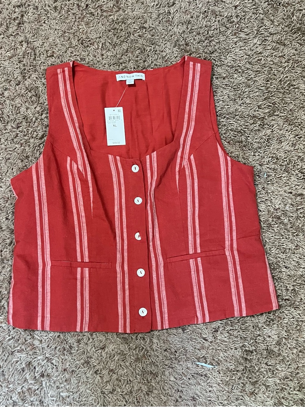 NWT And Now This Linen Blend Striped Button Front Vest XL - Picture 4 of 7